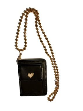 Claire's Black Card Holder with Gold Chain and Rhinestone Heart